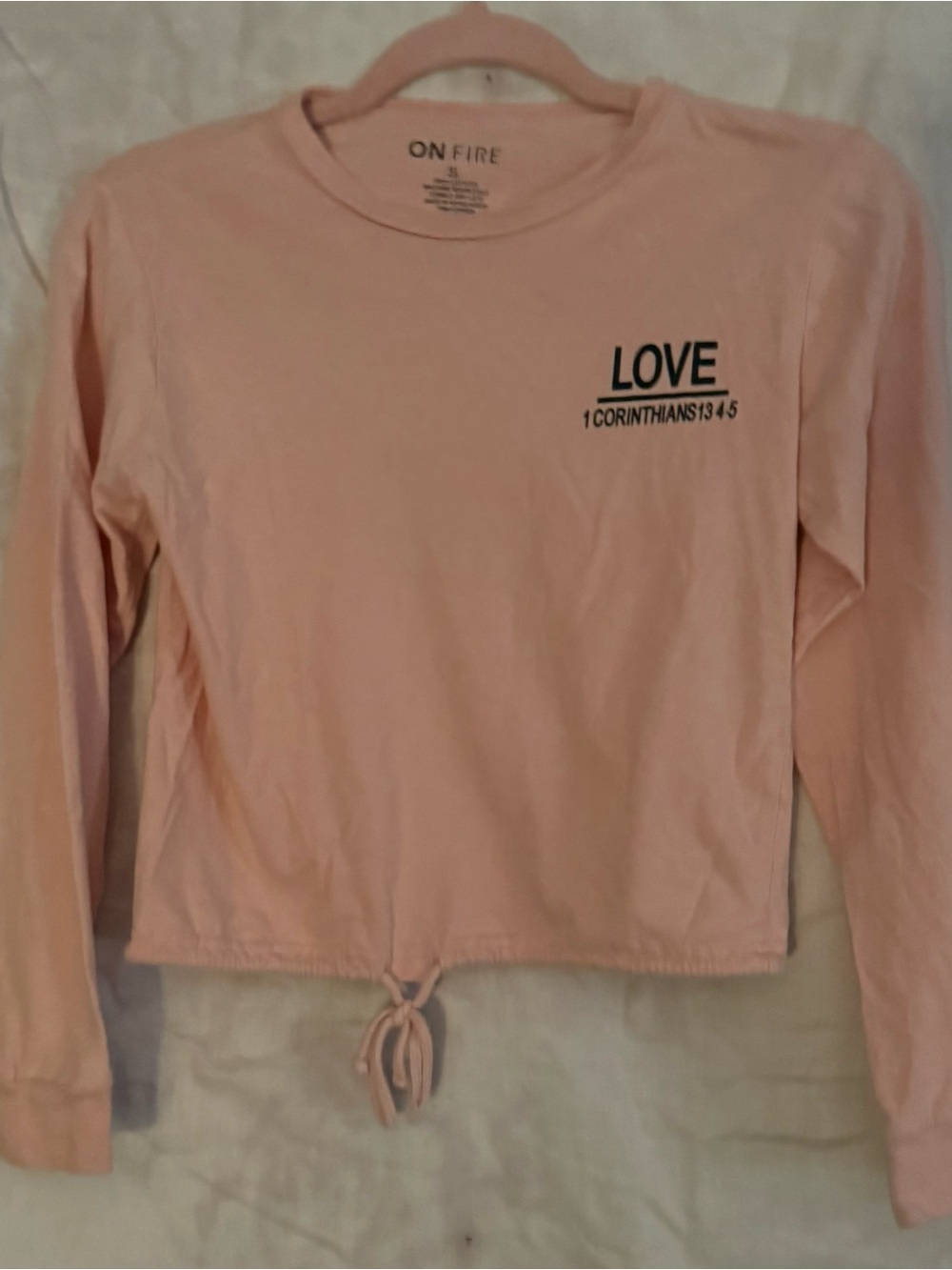 On Fire Light Pink 'LOVE' Long Sleeve Drawstring Crop Top